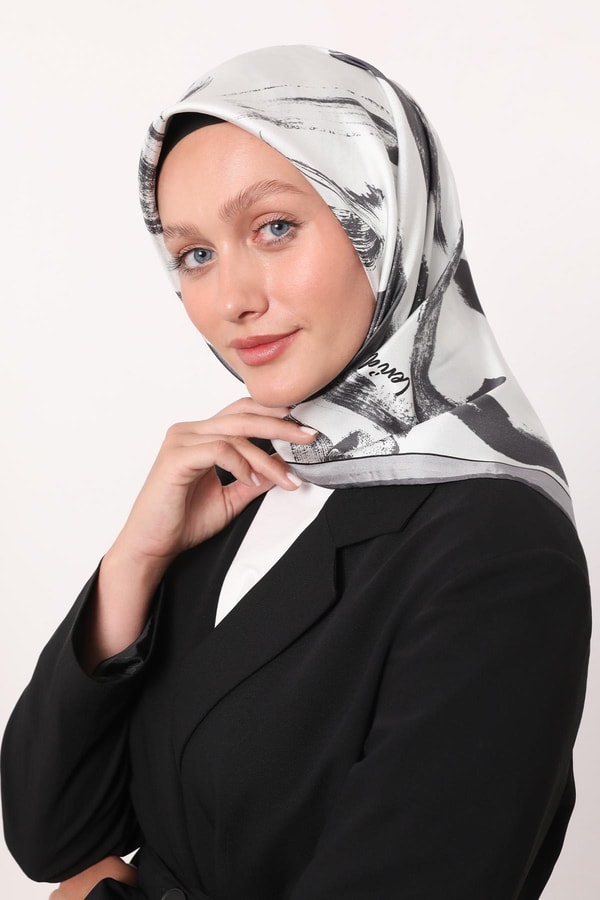 LevidorGri Fırça İzi Desen Twill İpek Eşarp