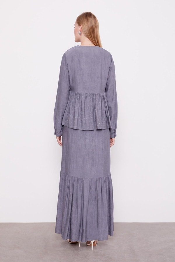 LevidorGri Fiyonk Detaylı Ceketli Elbise