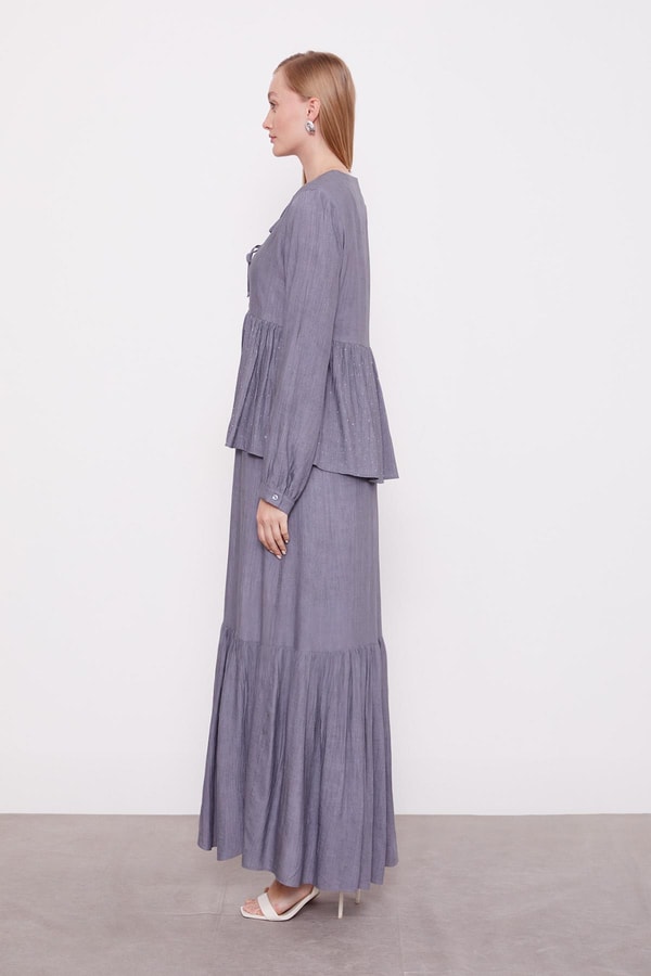 LevidorGri Fiyonk Detaylı Ceketli Elbise