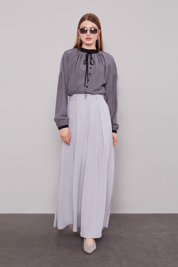 LevidorGri Geniş Paça Piliseli Pantolon Etek