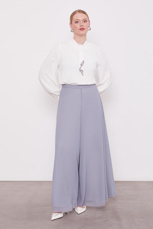 LevidorGri Geniş Paçalı Şifon Pantolon