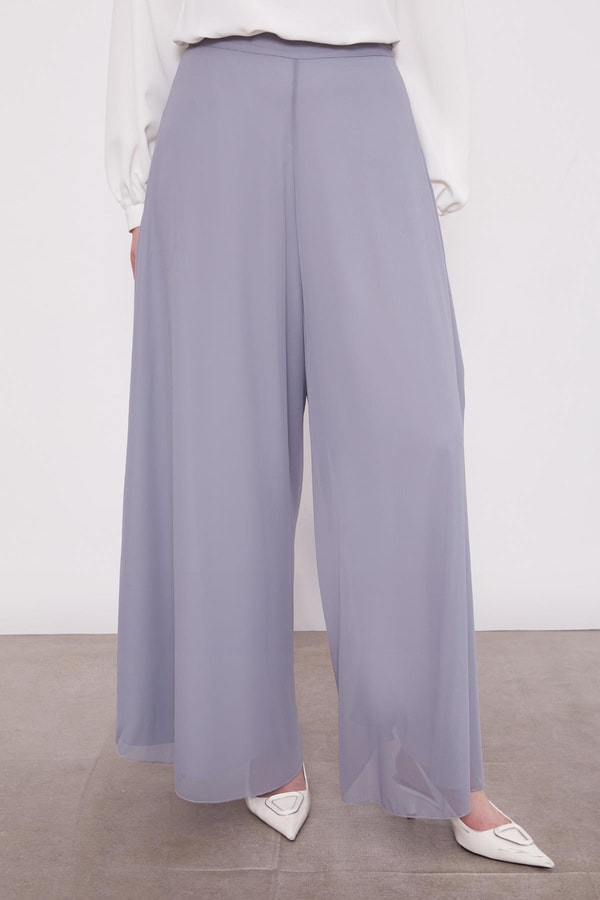 LevidorGri Geniş Paçalı Şifon Pantolon
