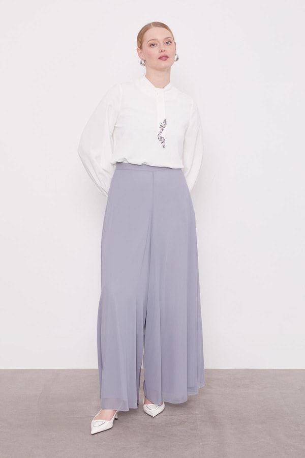 LevidorGri Geniş Paçalı Şifon Pantolon