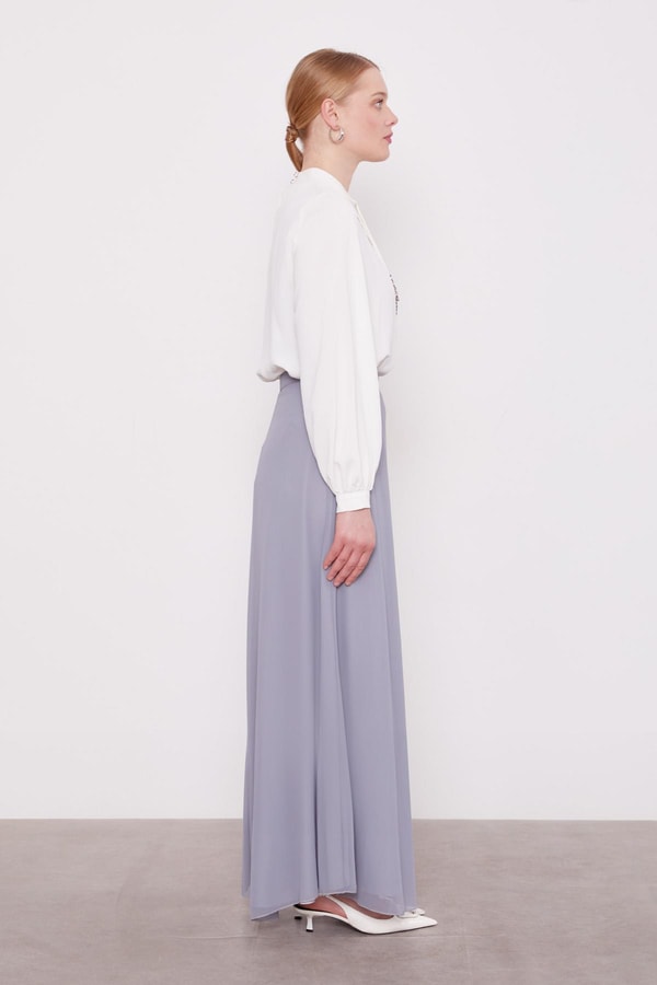 LevidorGri Geniş Paçalı Şifon Pantolon