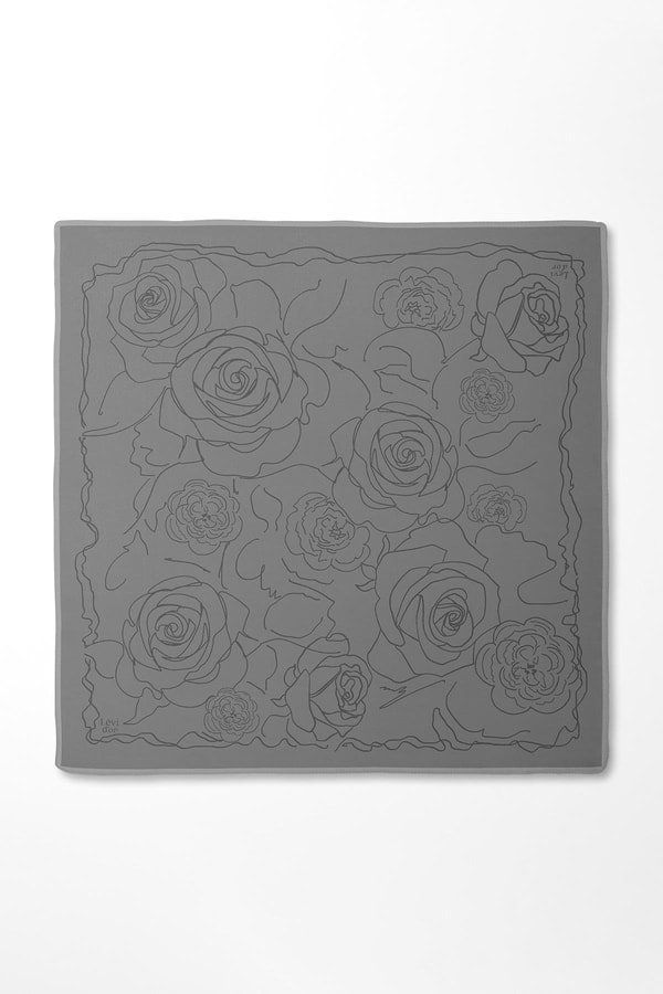 LevidorGri Gül Desen Twill İpek Eşarp