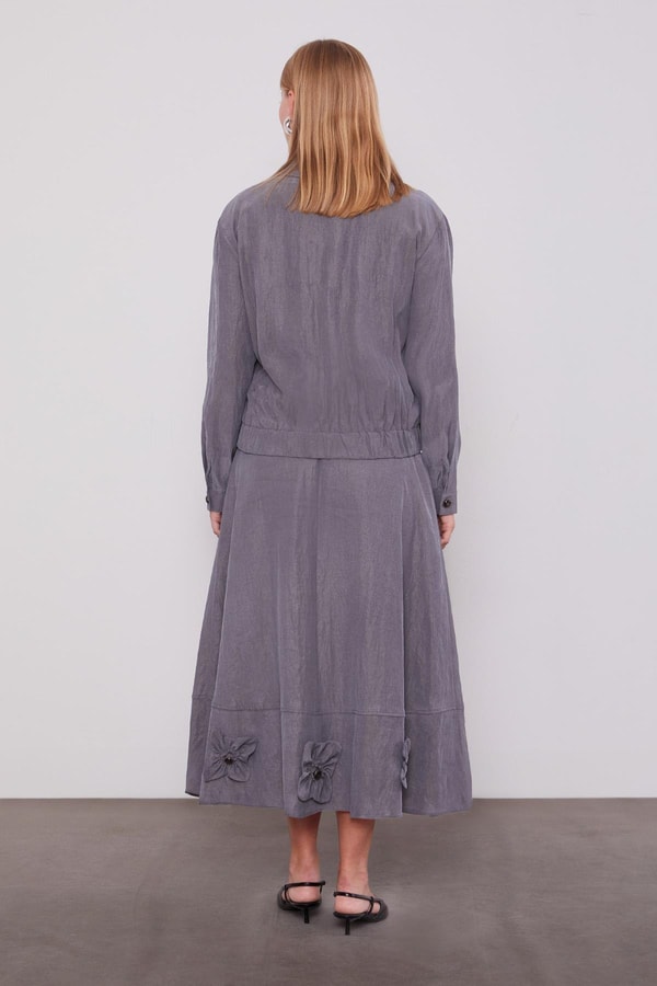 LevidorGri Gül Detaylı Cupra Etekli Takım