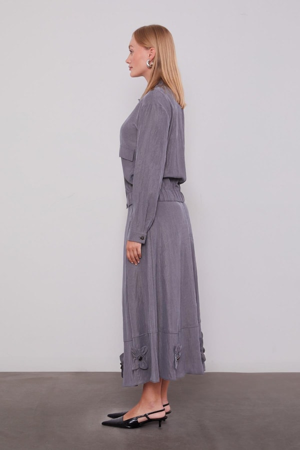 LevidorGri Gül Detaylı Cupra Etekli Takım