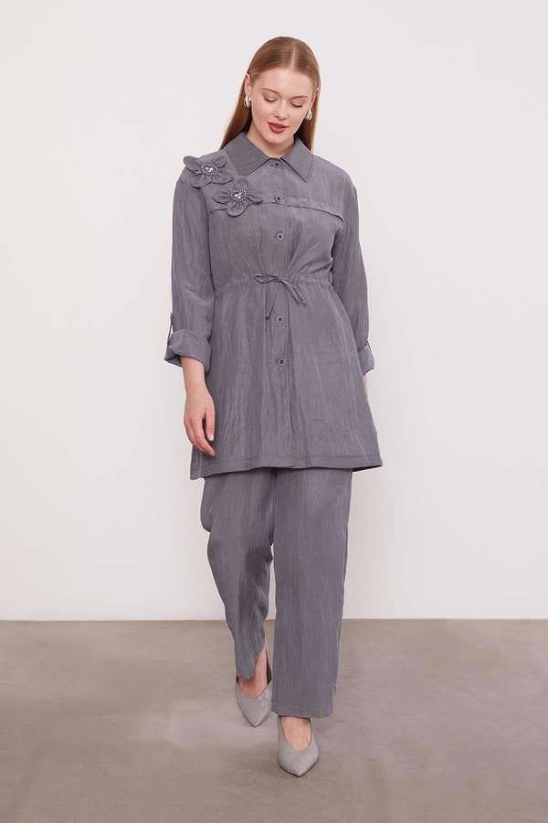 LevidorGri İşleme Omuz Detaylı Cupra İkili Takım