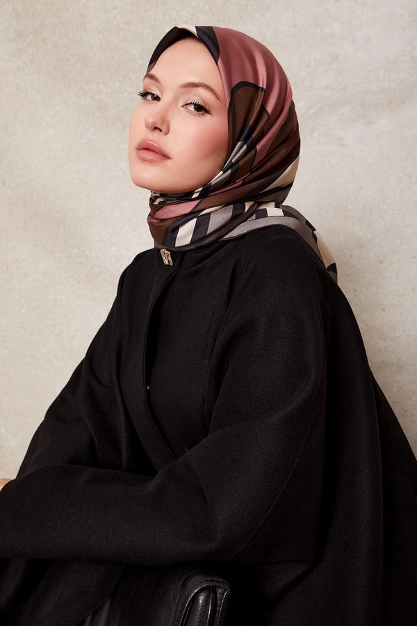 LevidorGri Kalın Çizgili Twill İpek Eşarp