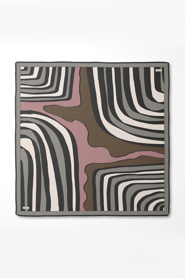 LevidorGri Kalın Çizgili Twill İpek Eşarp