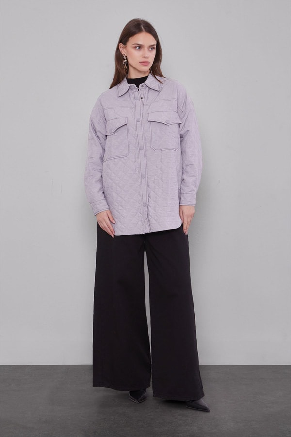 LevidorGri Kapitone Desen Ceket