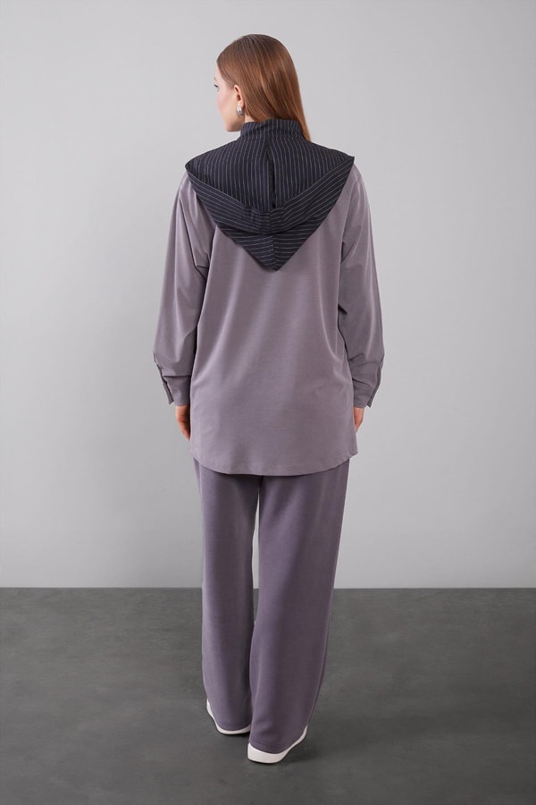 LevidorGri Kapüşonlu Çizgi Detay Sweat