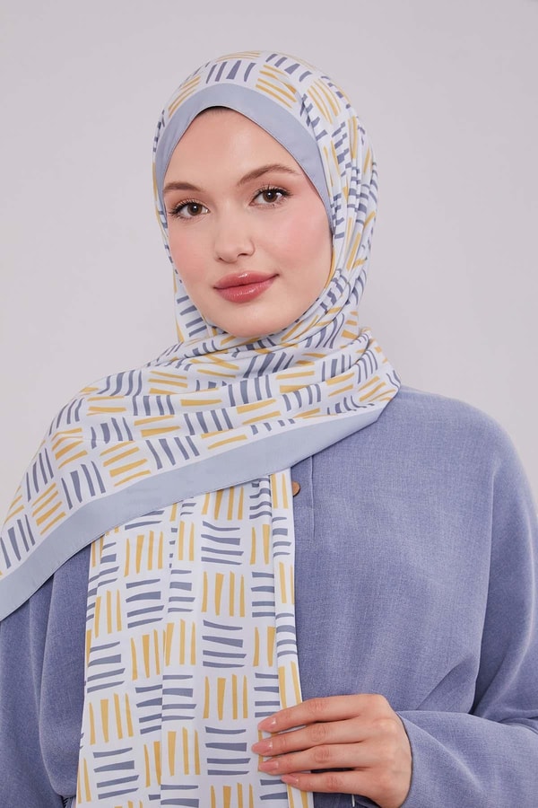 LevidorGri Kare Çizgi Desen Club Şal