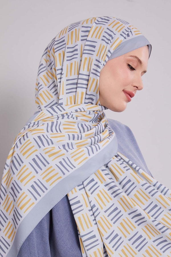 LevidorGri Kare Çizgi Desen Club Şal