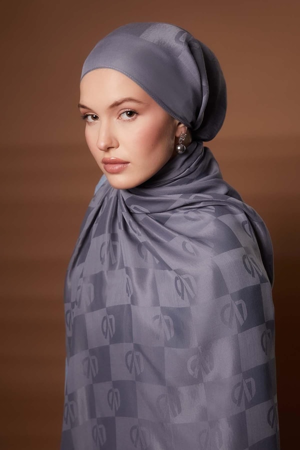 LevidorGri Kare LVD Baskılı Naia Jakar Şal