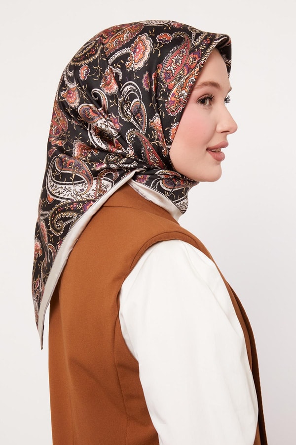 LevidorGri Karışık Retro Twill İpek Eşarp