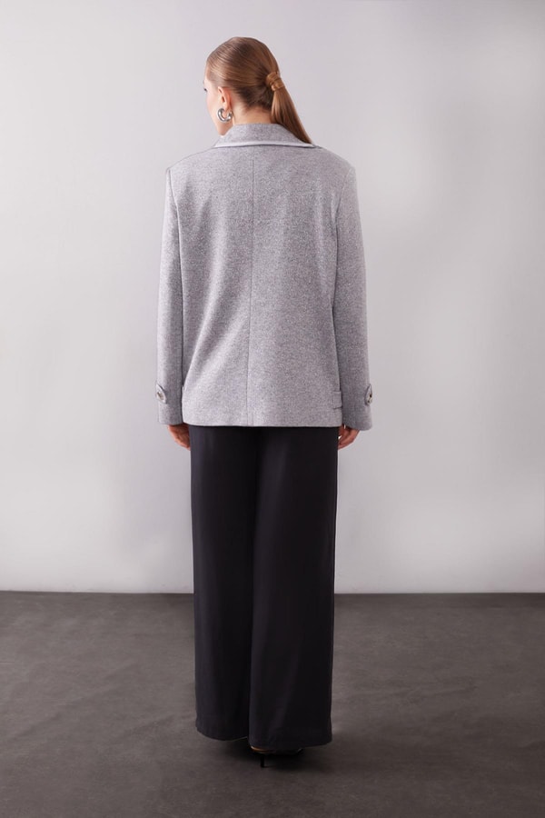 LevidorGri Kruvaze Kenar Şeritli Kaşmir Ceket