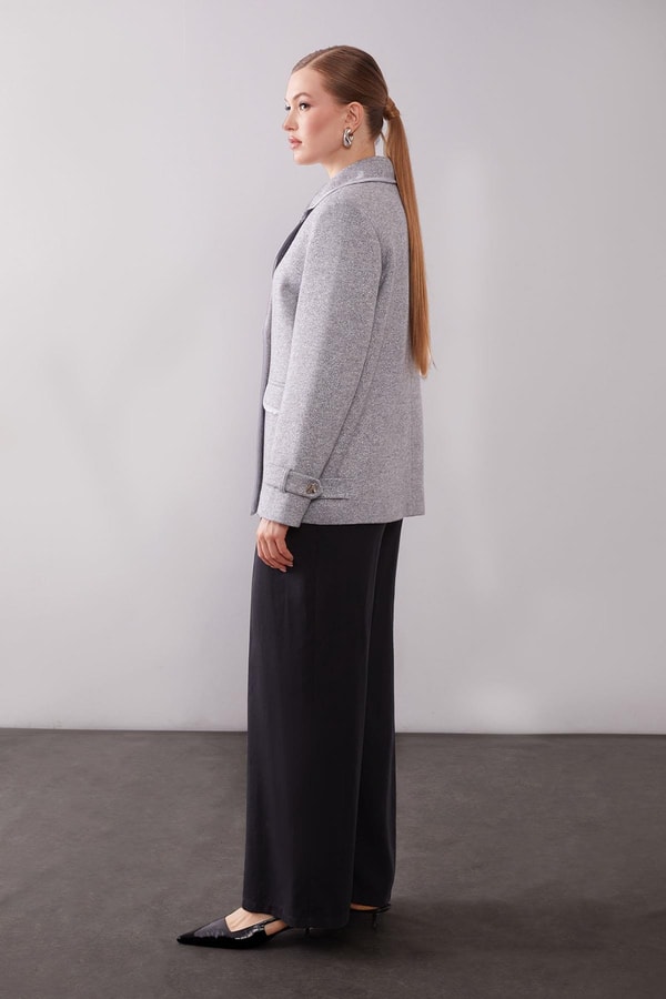 LevidorGri Kruvaze Kenar Şeritli Kaşmir Ceket