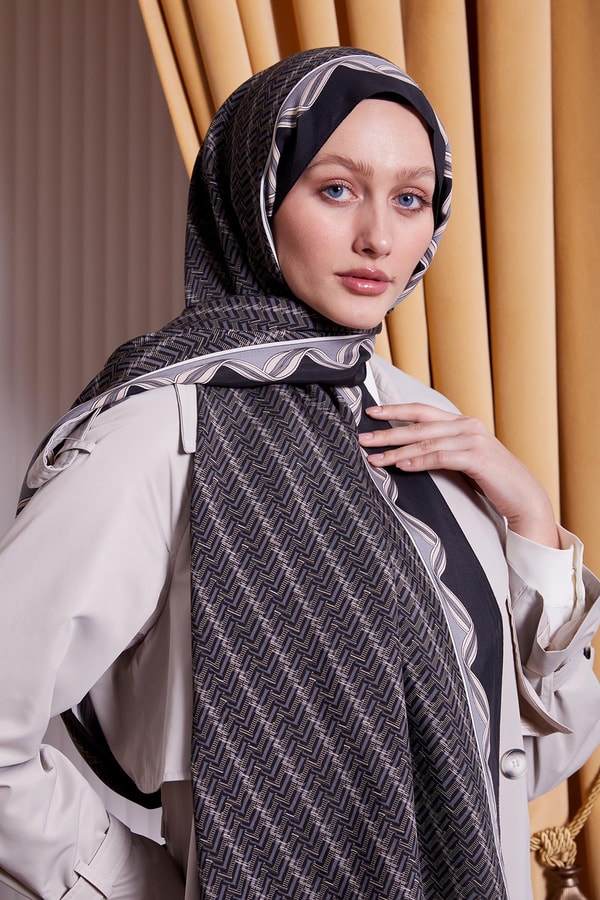 LevidorGri Labirent Desen Royal Şal