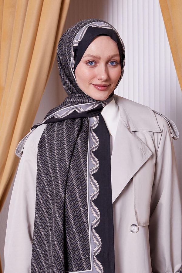 LevidorGri Labirent Desen Royal Şal