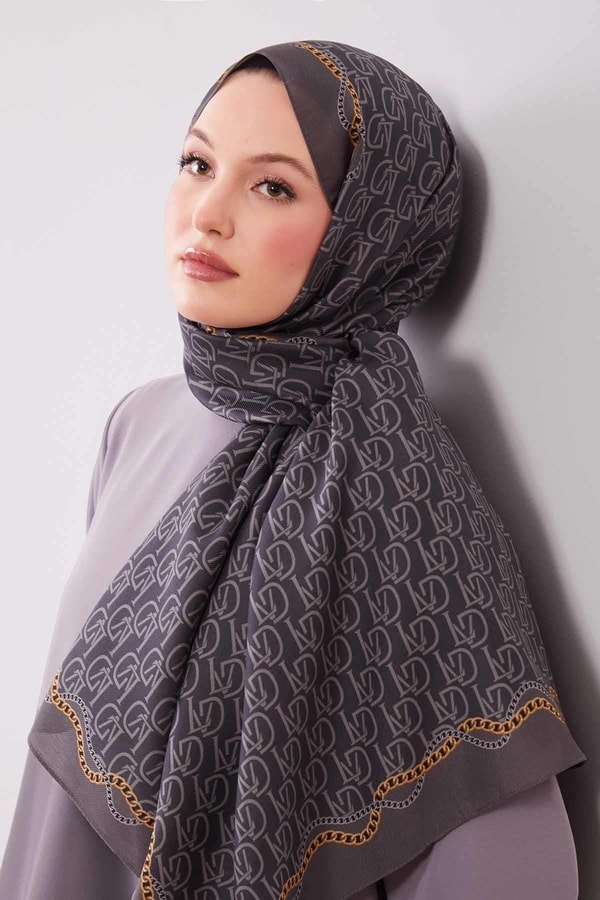 LevidorGri LVD Baskılı Yün İpek Şal