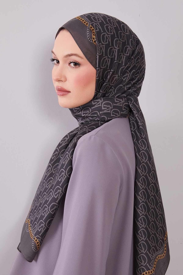 LevidorGri LVD Baskılı Yün İpek Şal