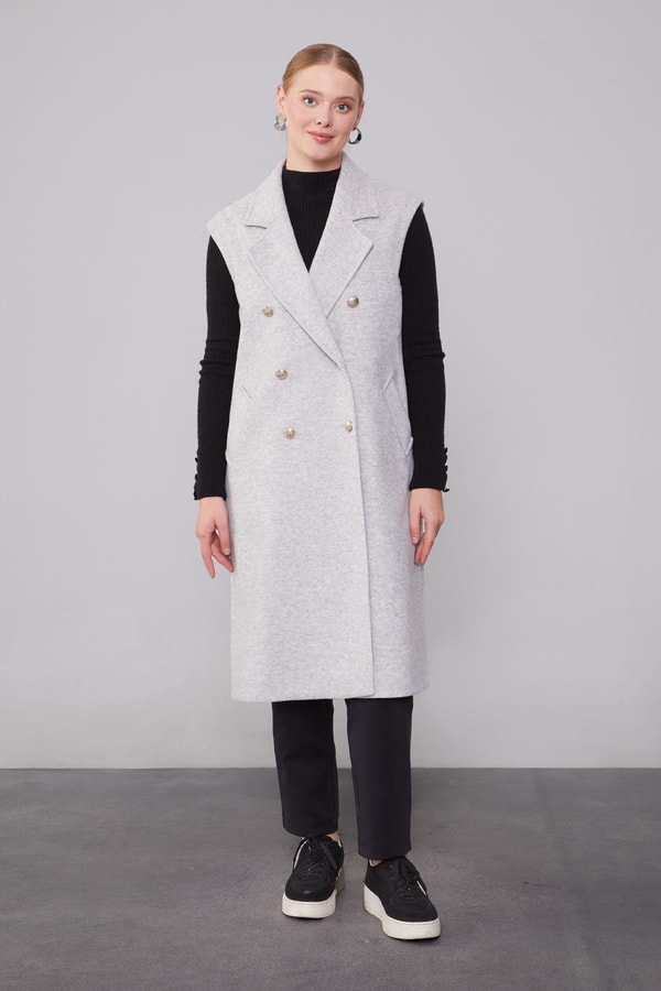 LevidorGri Maxi Boy Kaşe Yelek