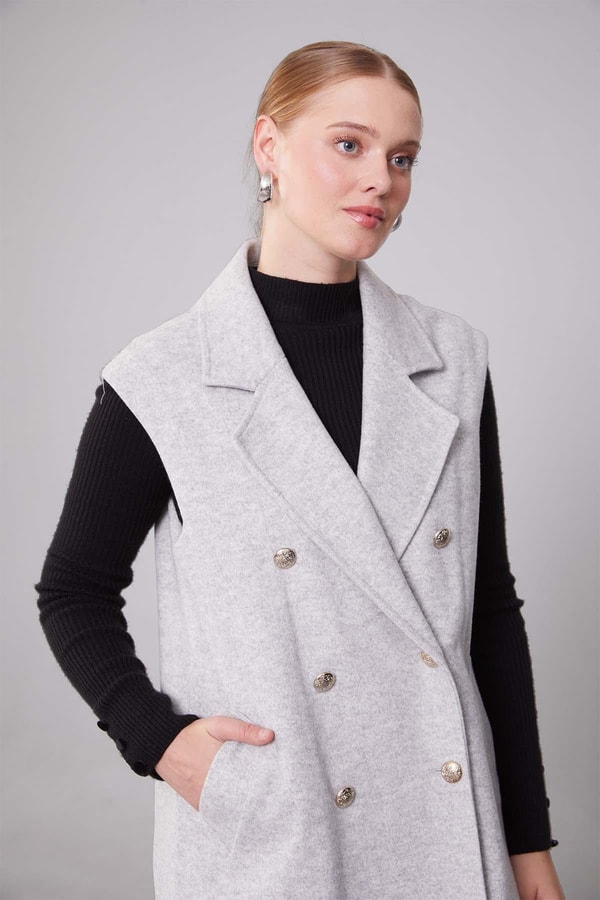 LevidorGri Maxi Boy Kaşe Yelek