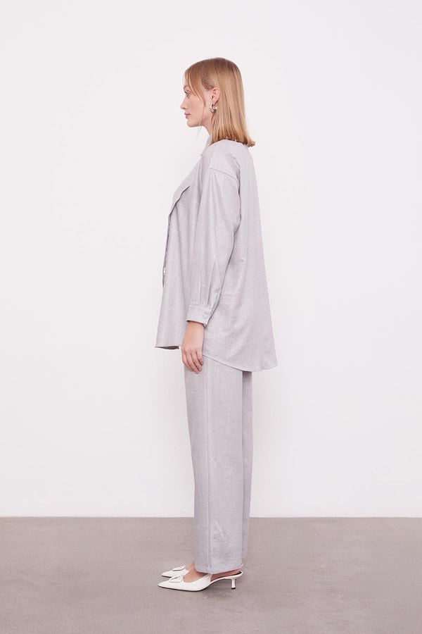 LevidorGri Nakış Gül Detaylı Tunik Takım