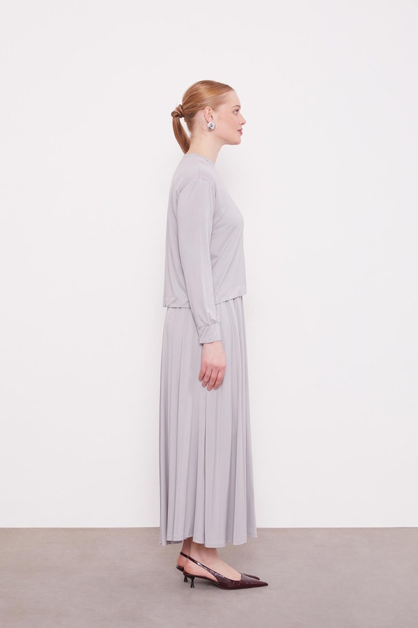 LevidorGri Omuz Düğme Detaylı Etek Takım