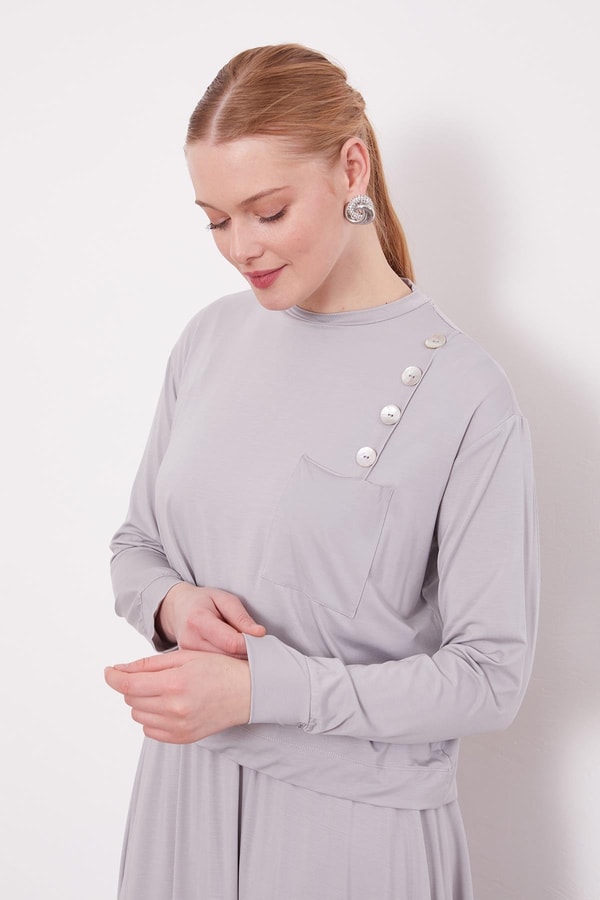 LevidorGri Omuz Düğme Detaylı Etek Takım