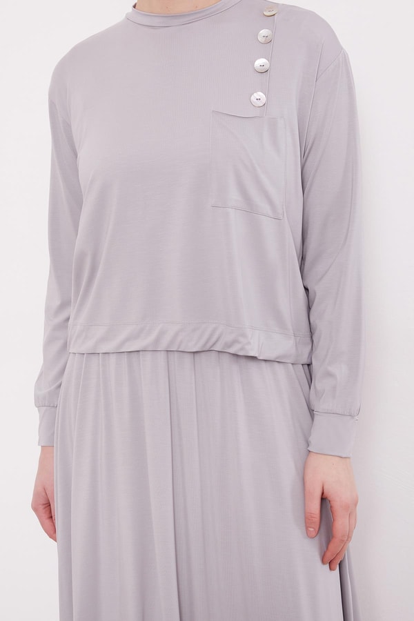 LevidorGri Omuz Düğme Detaylı Etek Takım