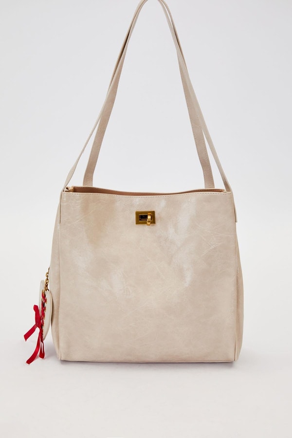 LevidorGri Örgü Aksesuar Detaylı Omuz Çantası