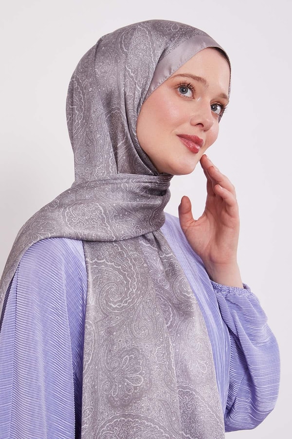 LevidorGri Otantik Desen Hint İpeği Şal