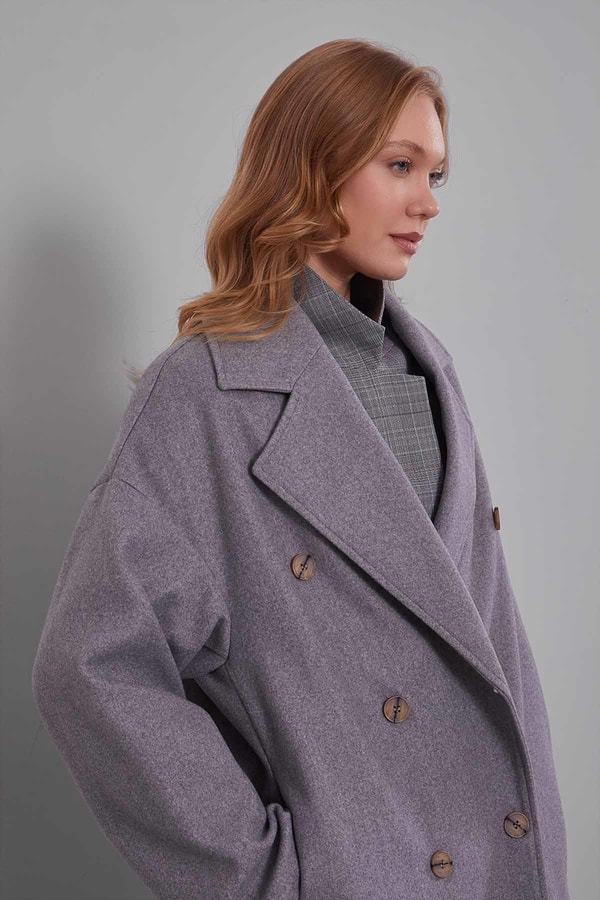 LevidorGri Oversize Astarsız Kaşe Kaban