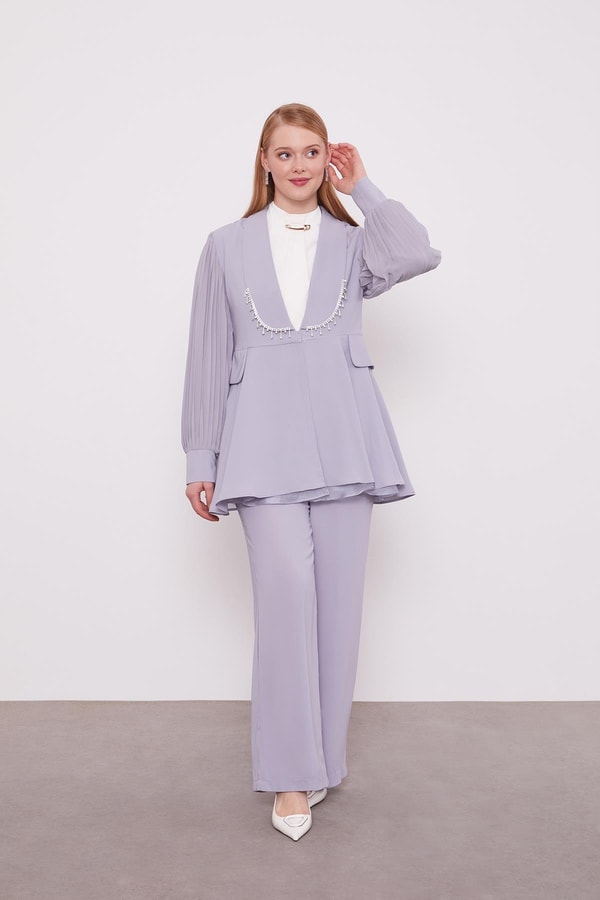 LevidorGri Şifon kollu Taş Detay