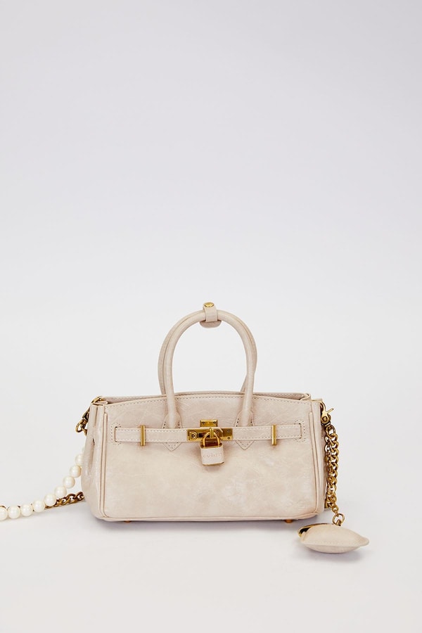 LevidorGri Uzun İnci Askılı Omuz Çantası