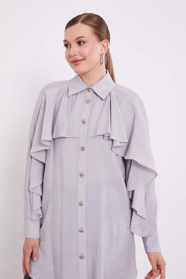 LevidorGri Volan Detay Düğmeli Gömlek
