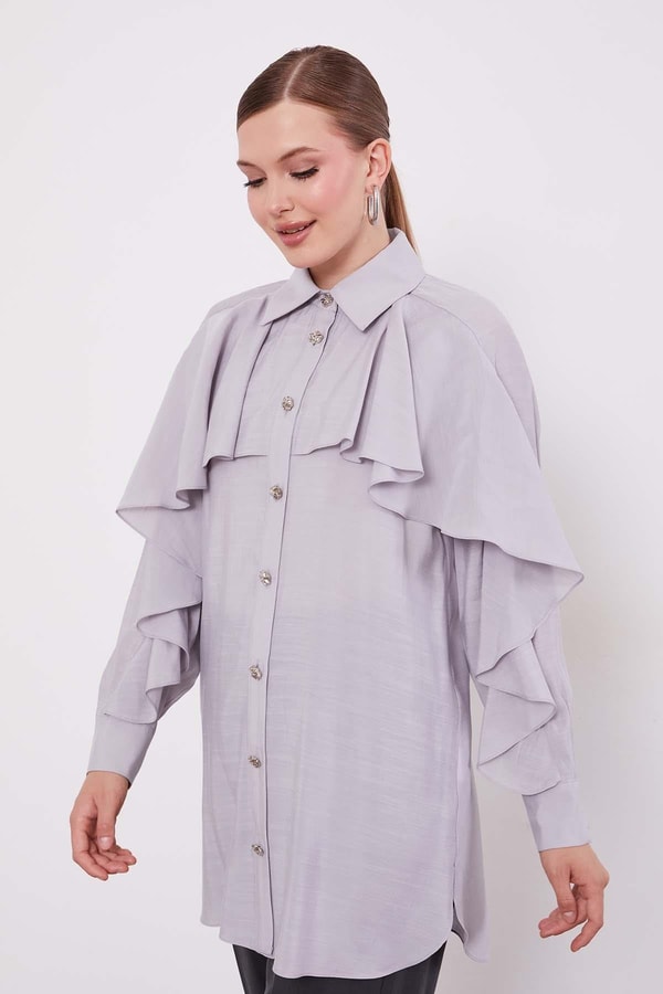 LevidorGri Volan Detay Düğmeli Gömlek