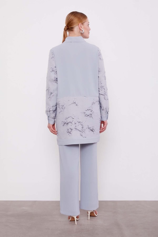 LevidorGri Yakası Gül Detaylı İkili Takım