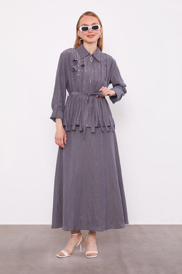 LevidorGri Yakası Taş Detaylı Cupra İkili Takım