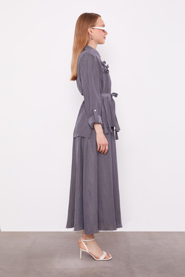 LevidorGri Yakası Taş Detaylı Cupra İkili Takım