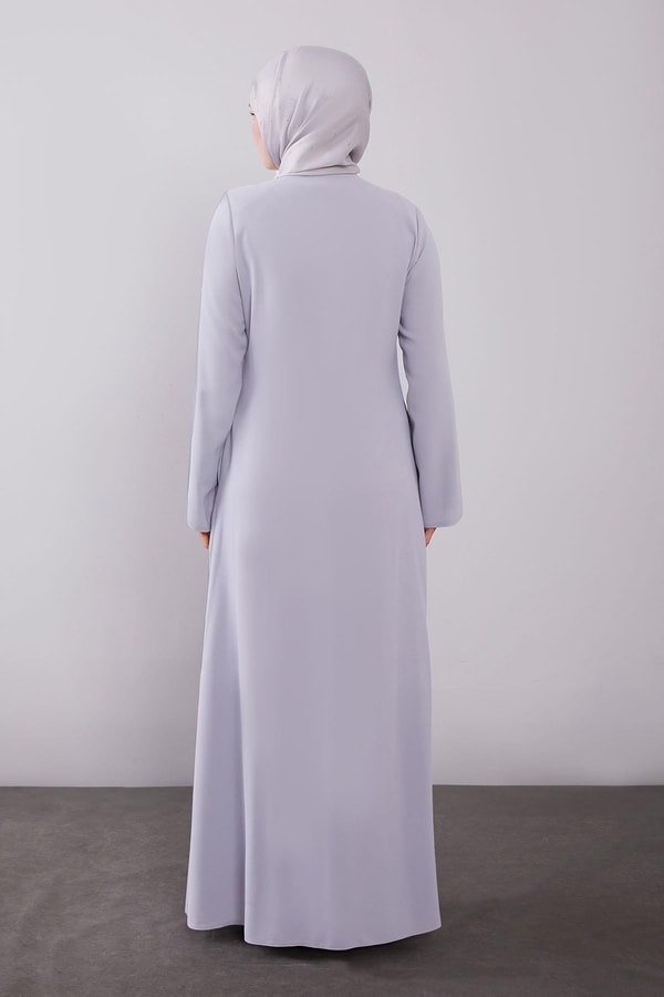 LevidorGri Yanları İp Bağlamalı Taş İşlemeli Ferace