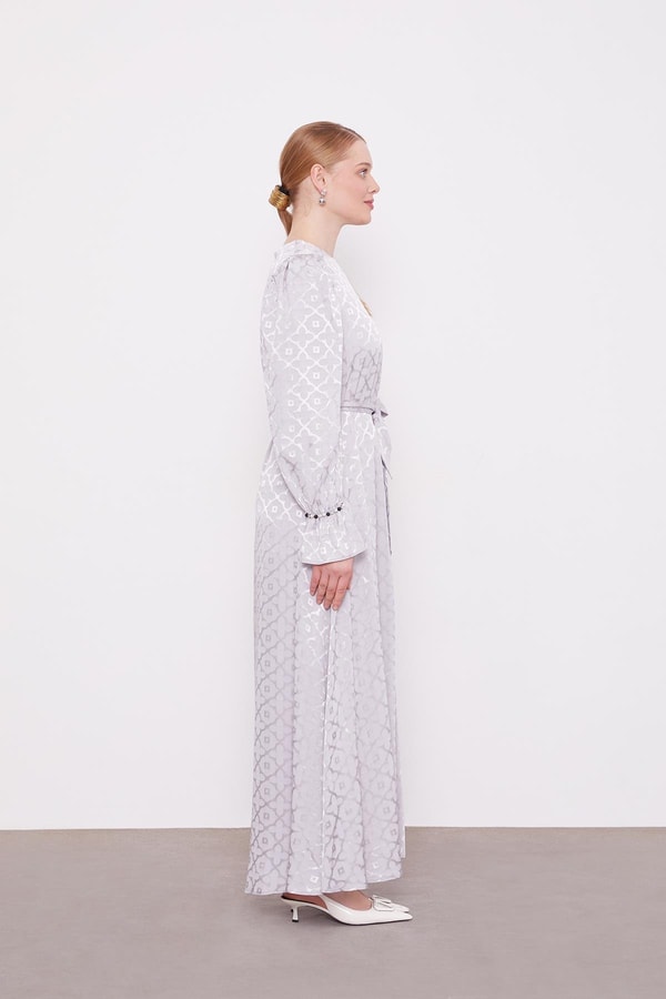 LevidorGri Yonca Desen Elbise