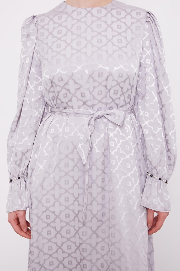 LevidorGri Yonca Desen Elbise