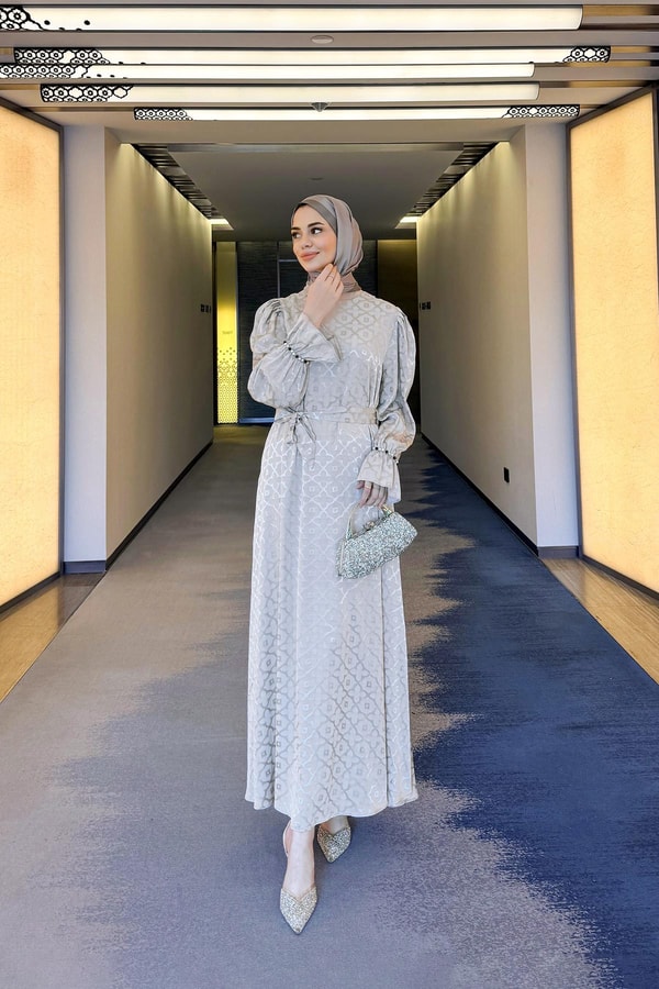 LevidorGri Yonca Desen Elbise