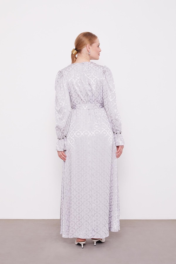 LevidorGri Yonca Desen Elbise