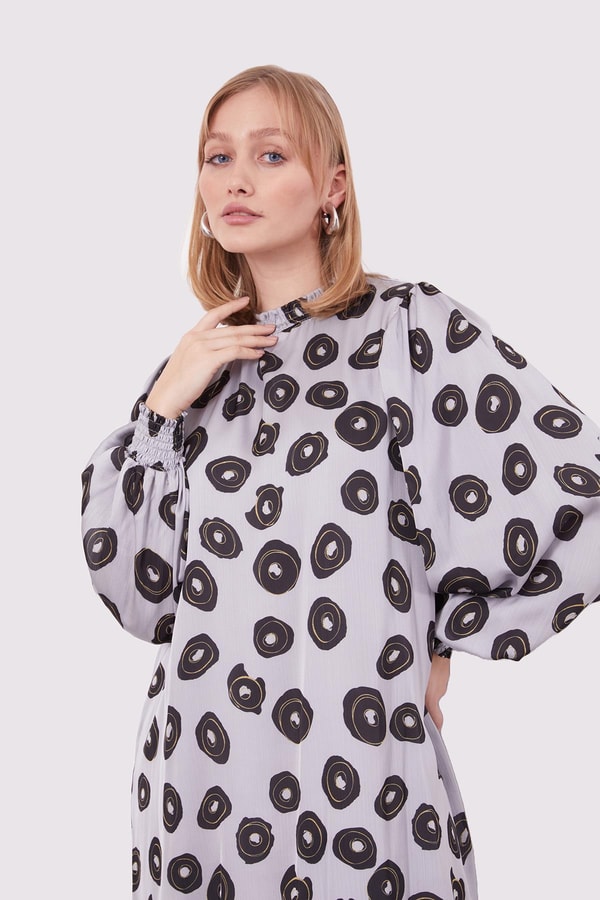 LevidorGri Yuvarlak Desenli Tunik