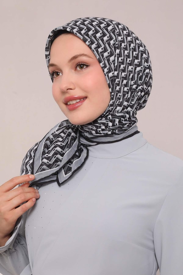 LevidorGri Zigzag Desen Soft Eşarp
