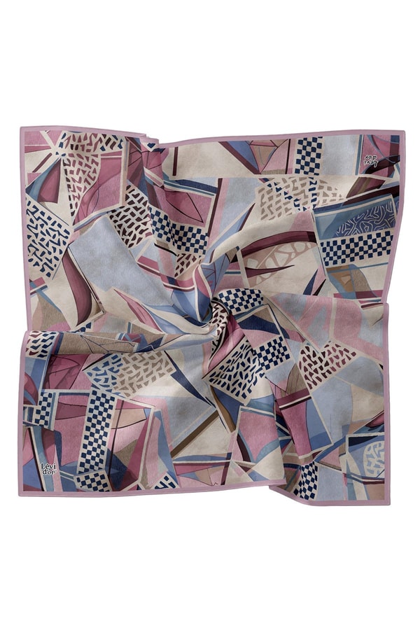 LevidorGül Dama Desen Twill İpek Eşarp